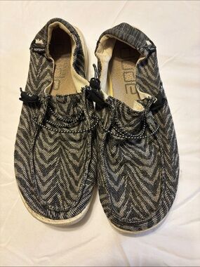 Hey Dude Kids Slip-On Sneakers in Black and Cream Knit